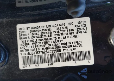 2005 Honda Element Ex z USA, uszkodzony, nr VIN 5J6YH27625L033566